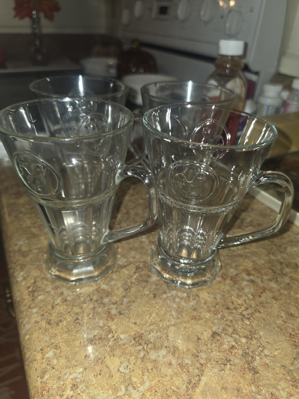 Clear Glass Coffee Mugs with Handle - Set of 4